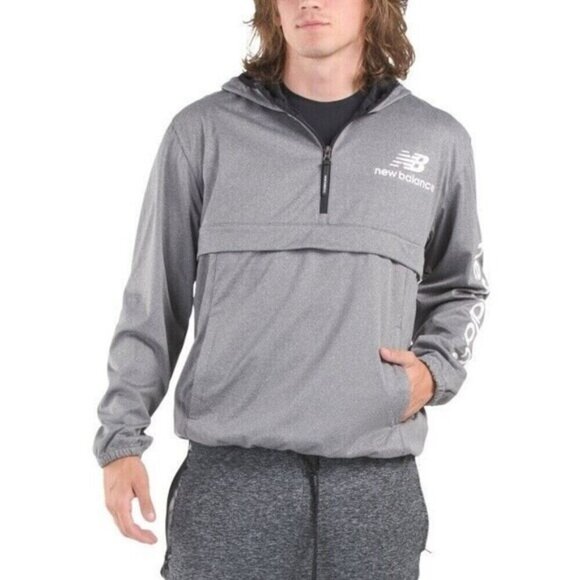 New Balance Mens Size M  1/4 Zip Water Resistant Soft Shell Hooded Jacket Gray - Picture 2 of 14